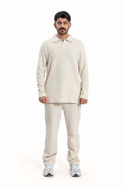 wecre8 Men Off-white Polo Sweater and Pants Set By WECRE8