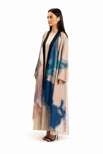 wecre8 Women Beige with Blue Abstract Motif Kaftan By WECRE8