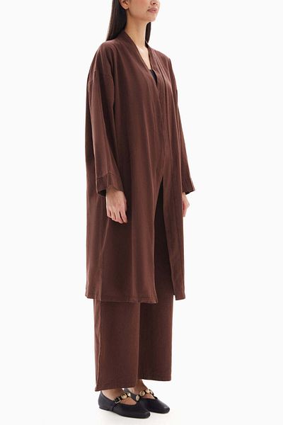wecre8 Brown Plain Set of Kimono with Trousers By WECRE8