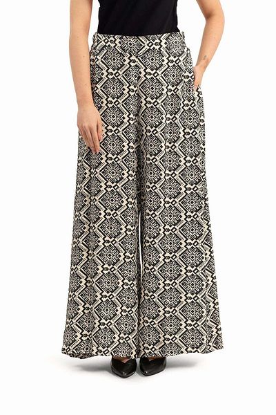 wecre8 Women Black Wide Leg Trousers with Geometric Pattern By WECRE8