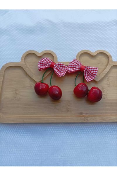 JHTshop 2 Pack Cherry Buckle Red Hair Clip Cloth Pinch Hair Clip