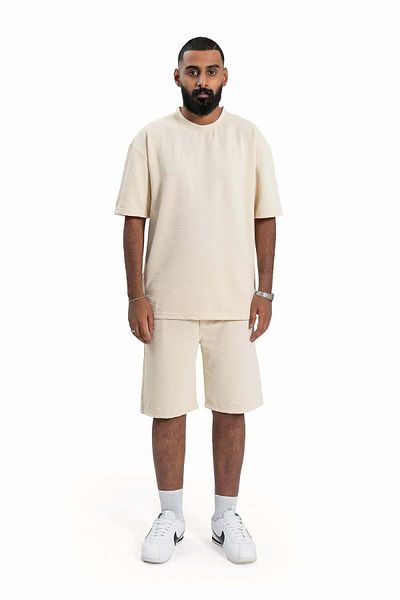 wecre8 Men Beige T-Shirt and Shorts Set By WECRE8