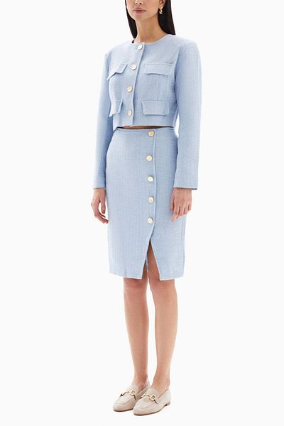 wecre8 Sky Blue Buttons Set of Jacket and Skirt By WECRE8