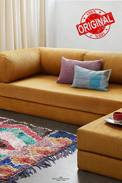 Dekoro YENY FİTİLLİ KADİFE AKTİVE KÖŞE KOLTUK, İKİ BÜYÜK YER YATAĞI, CIRTBANT BAĞLANTILI