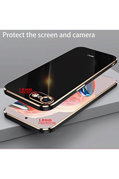 m.tk moveteck Apple iPhone 16E Kılıf Kamera Korumalı Parlak Gold Altın işlemeli Kenarlı Yumuşak Silikon Kapak