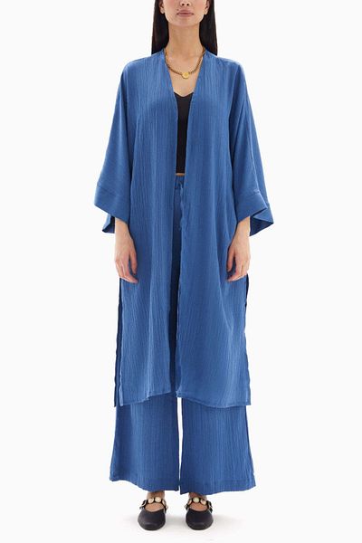wecre8 Blue Textured Set of Kimono with Trousers By WECRE8