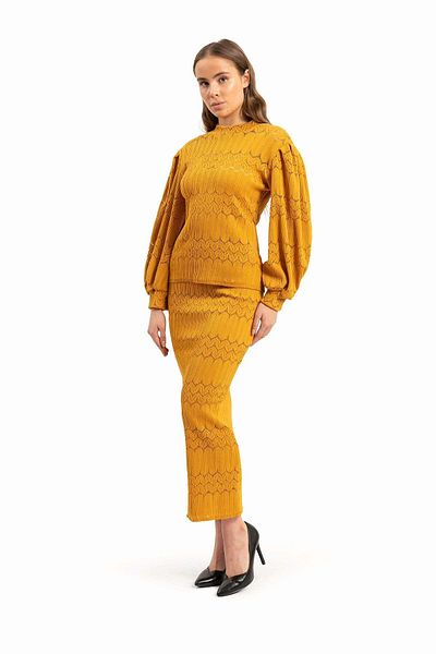 wecre8 Women Yellow Mustard Set of Pullover and Skirt By WECRE8