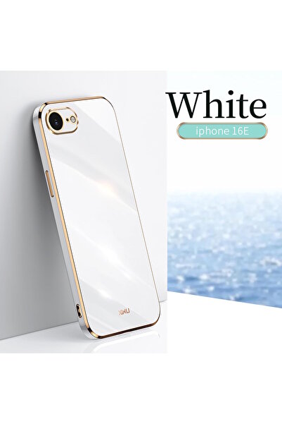 m.tk moveteck Apple iPhone 16E Kılıf Kamera Korumalı Parlak Gold Altın işlemeli Kenarlı Yumuşak Silikon Kapak