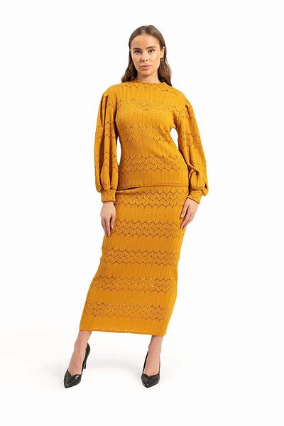 wecre8 Women Yellow Mustard Set of Pullover and Skirt By WECRE8