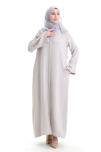 sefamerve Modal Fabric Hürrem Sleeve Ferace 1904-04 Γκρι