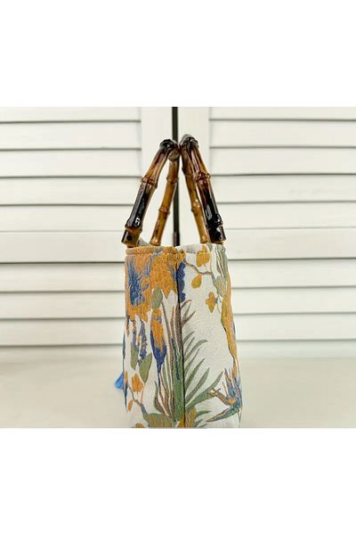 La Saade Bamboo Beach- Seaside Floral Bamboo Handle Bag