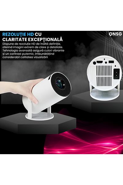 ONSG Portable Projector, Home Theater, Hd 1080, Movies And Games, 60w, 720p Resolution, White