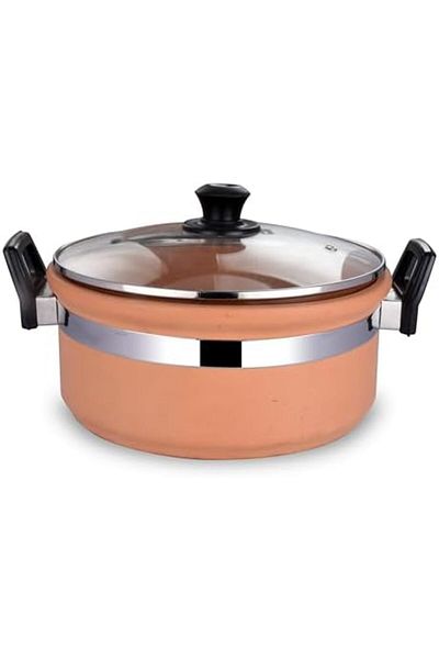Generic ARK Terrapura Unglazed Clay Cooking Pot with Glass Lid 2 Ltrs. Organic and Handmade. Ideal for Rice/