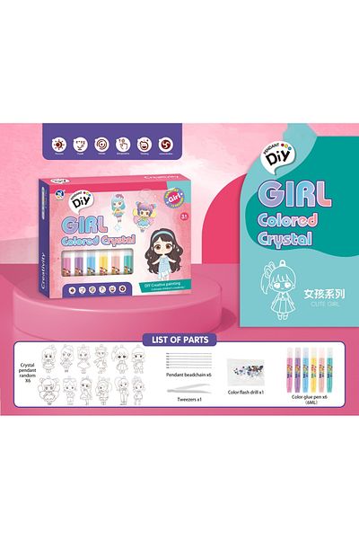 Point Plus Crystal Character Coloring Kit for Girls - with Gel Paints and Hanging Tools - Suitable for ages 3+