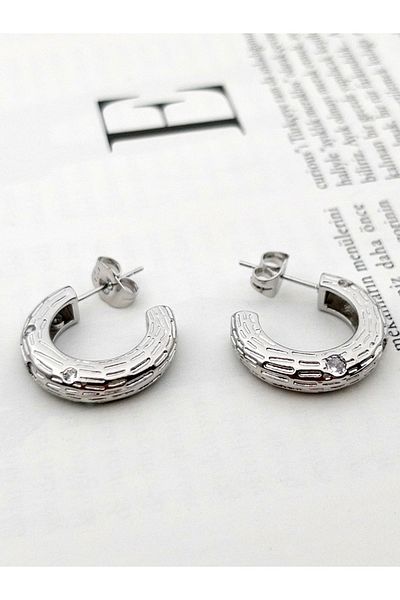 Siya Silver Zircon Stone Thick Steel Nail Earrings - 2.1 cm