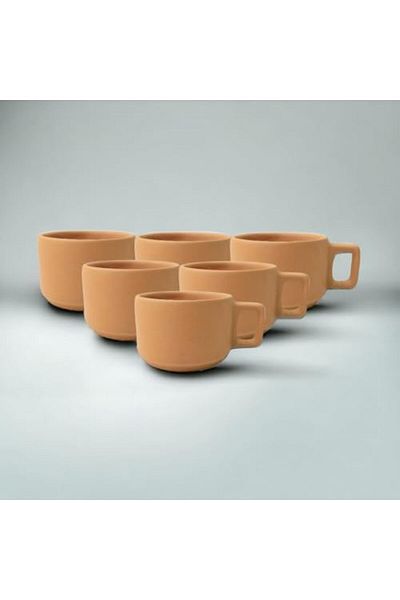 Generic ARK Terrapura Sustainable Earthenware Cup and Saucer Set – 6 Pieces, 120 ml x 6 Pieces