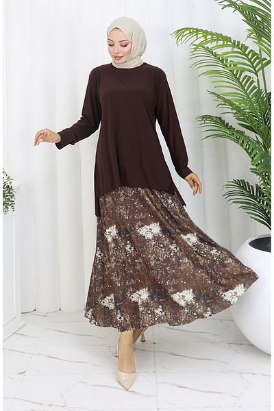 sefamerve Sandy Fabric Tunic Φούστα Διπλό Σετ 2073-04 Καφέ