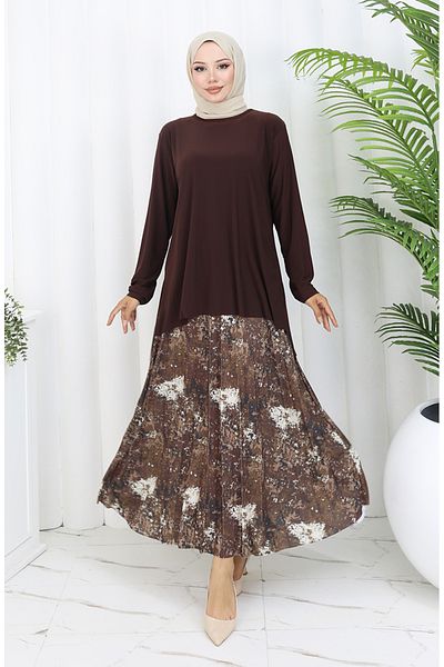 sefamerve Sandy Fabric Tunic Φούστα Διπλό Σετ 2073-04 Καφέ