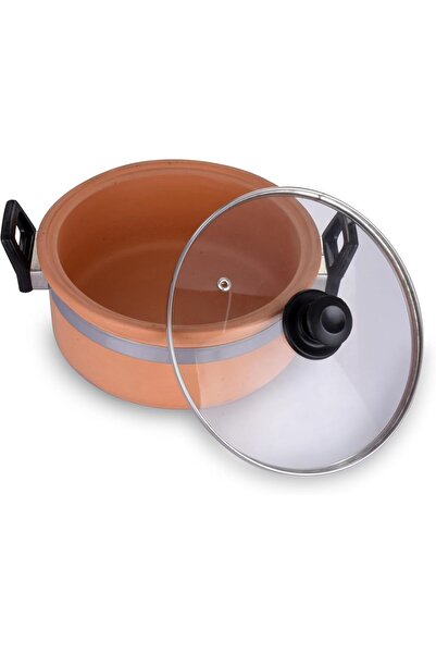 Generic ARK Terrapura Unglazed Clay Cooking Pot with Glass Lid 2 Ltrs. Organic and Handmade. Ideal for Rice/