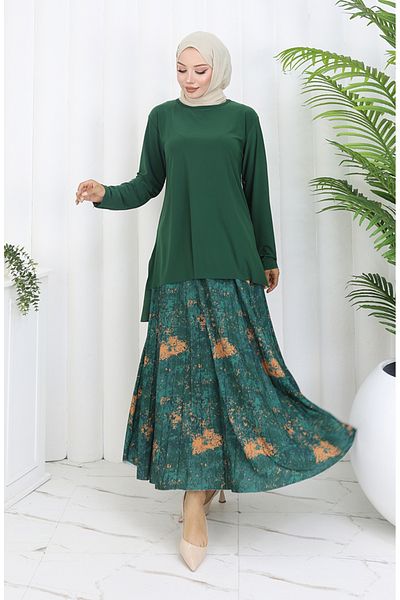 sefamerve Sandy υφασμάτινη φούστα διπλό κοστούμι 2073-03 Emerald Green