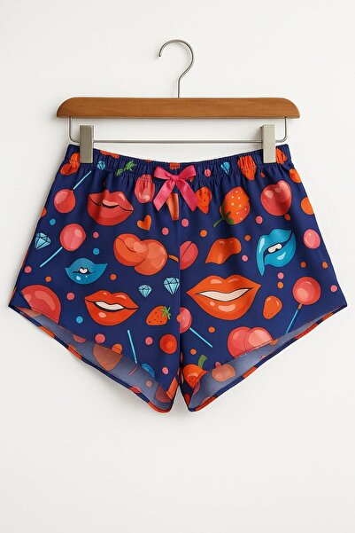 enmodaiçgiyim Colorful Lip Pattern Pocketless Micro Fabric Mini Women's Shorts