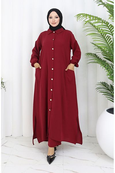 sefamerve Snap Fastener Παντελόνι Σετ δύο τεμαχίων 0097-03 Claret Red
