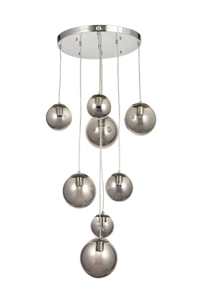 Avizemoda Pigaro 8 li Füme Renk Camlı Salon Oturma Odası Modern Sarkıt Avize - (Krom Kaplama)