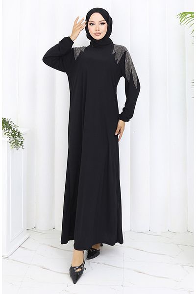sefamerve Βραδινό φόρεμα Sandy Fabric Stone 2060-03 Μαύρο
