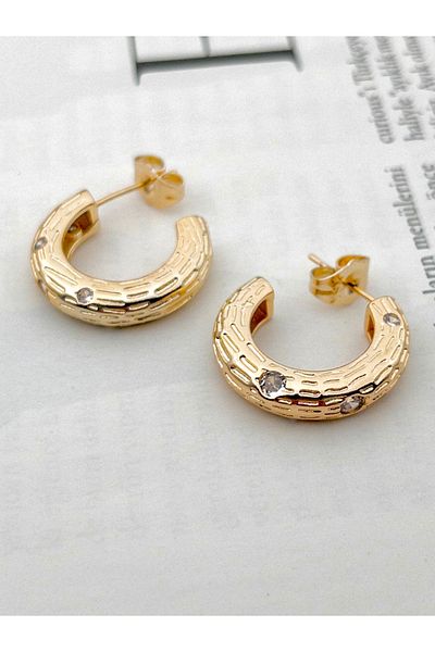 Siya Silver Zircon Stone Thick Steel Nail Earrings - 2.1 cm
