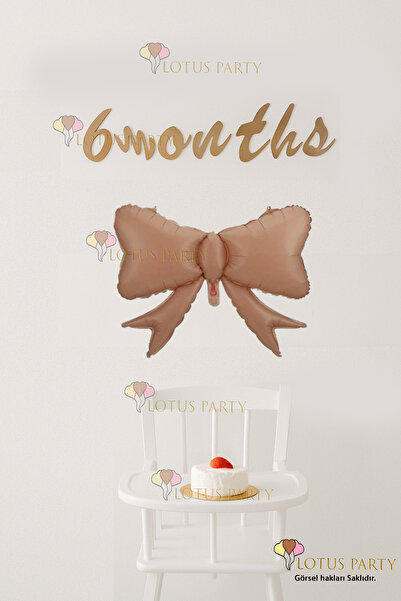 LOTUS PARTY 6 Months Half Age Celebration Set - Retro Half Age Set - Brown Bow Balloon Kraft 6 Months Text