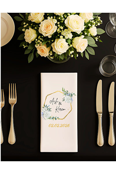 BYBAGS Söz Düğün Nişan Peçetesi Isme Özel Baskılı 20'li Paket 33x33