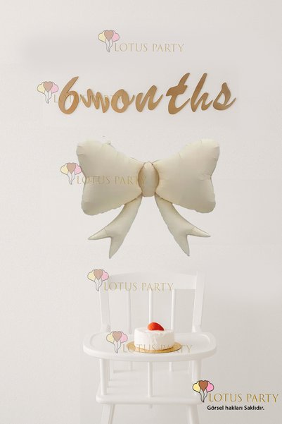 LOTUS PARTY 6 Months Half Age Celebration Set - Retro Half Age Set - Cream Color Bow Balloon - Kraft 6 Months Text