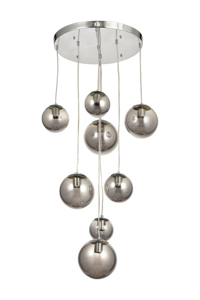 Avizemoda Pigaro 8 li Füme Renk Camlı Salon Oturma Odası Modern Sarkıt Avize - (Krom Kaplama)