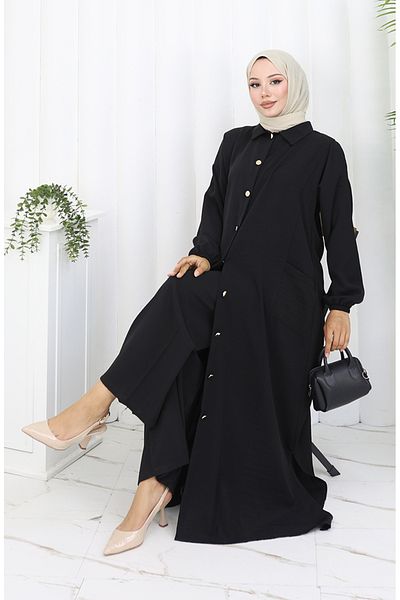 sefamerve Snap Tunic Παντελόνι Διπλό Σετ 0097-09 Μαύρο