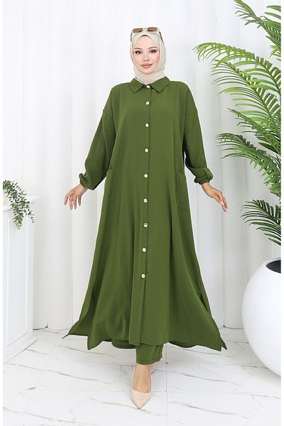 sefamerve Snap Tunic Παντελόνι Διπλό Σετ 0097-08 Χακί