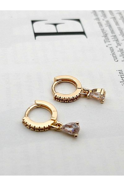 Siya Silver Zircon Stone Drop Model Single Stone Minimal Steel Earrings - 2 cm