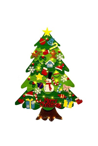 SIKS Set de brad de Crăciun din fetru cu ornamente, pentru copii, în 2 culori, 98 x 70 cm, verde