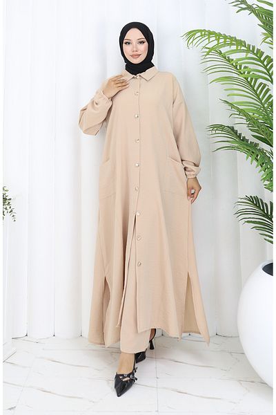 sefamerve Snap Tunic Παντελόνι Σετ δύο τεμαχίων 0097-04 Μπεζ