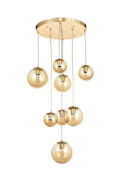 Avizemoda Pigaro 8 li Bal Renk Camlı Salon Oturma Odası Modern Sarkıt Avize -...