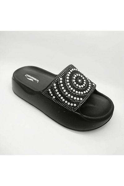 Ayakkabı Durağı Women's Pearl Accessory Banded Daily Slippers Slippers Eva Soft Orthopedic Sole Sand Black