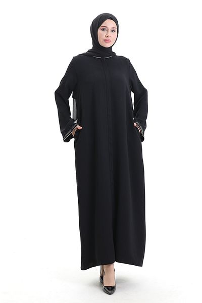 sefamerve Modal Fabric Hürrem Sleeve Ferace 1904-10 Black Mink