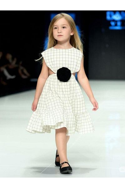 Zekids Girl's Striped Side Window Detailed Design Dress