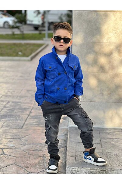 ALYA BUTİK بدلة أليا من الدنيم الأزرق مع جيوب دنيم وقميص تي شيرت للأولاد