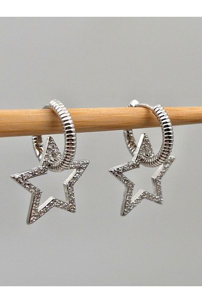 Siya Silver Special Series Zircon Stone Hoop Star Steel Earrings