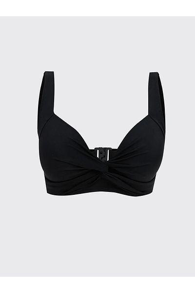 LC Waikiki LCW DREAM Μαύρο μπλουζάκι μπικίνι γυναικείο με επίπεδη ραμμένη μαξιλαράκι