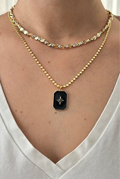 mibrillo قلادة من الفولاذ المطروق باللون الأسود على شكل نجمة الشمال مع قلادة ...