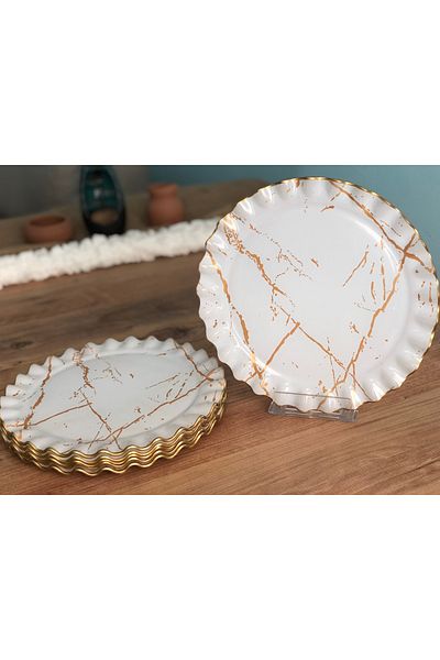 B&M White Marble Patterned Curved Serving Plate 6 Pieces