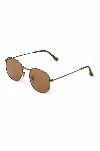 BAPPİR Sunglasses Pentagon Metal Frame Brown Uv400 Protected