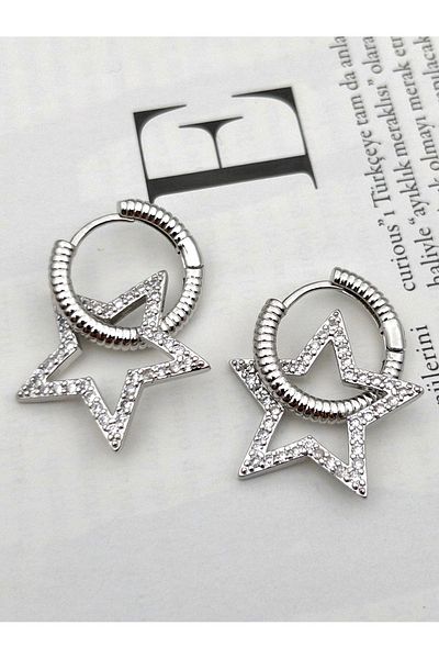 Siya Silver Special Series Zircon Stone Hoop Star Steel Earrings