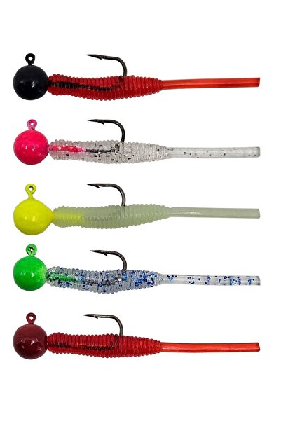 Kendo Hook Worm Jighead+Lrf Silikonu 2gr+4.5cm 5 Adet-Head Green+Blue Glitter